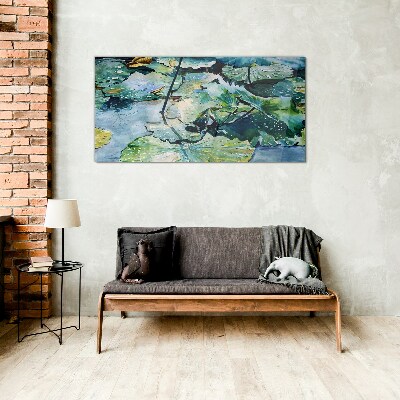 Schilderij op glas Waterbloemen met regendruppels