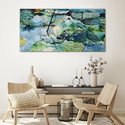 Schilderij op glas Waterbloemen met regendruppels