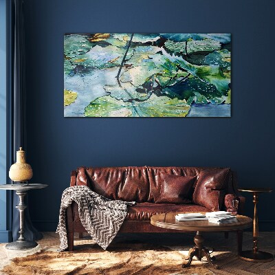 Schilderij op glas Waterbloemen met regendruppels