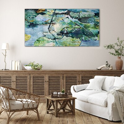 Schilderij op glas Waterbloemen met regendruppels