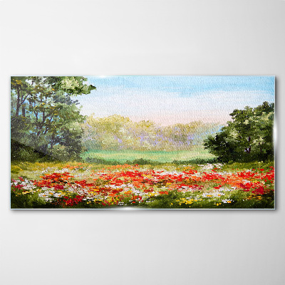 Schilderij op glas Een bloemenlandschap op een zomermorgen