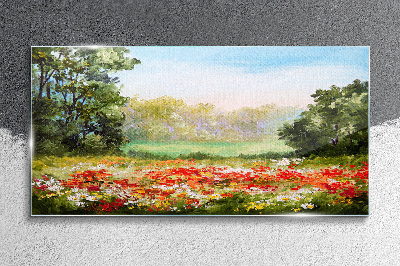 Schilderij op glas Een bloemenlandschap op een zomermorgen