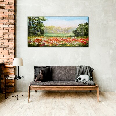 Schilderij op glas Een bloemenlandschap op een zomermorgen