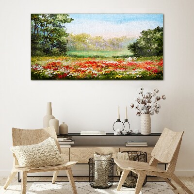 Schilderij op glas Een bloemenlandschap op een zomermorgen