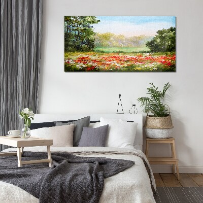 Schilderij op glas Een bloemenlandschap op een zomermorgen