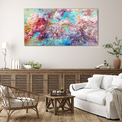 Glas foto Een bloemenlandschap in pasteltinten