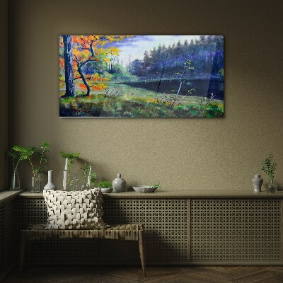 Foto op glas Herfstlandschap aan het meer