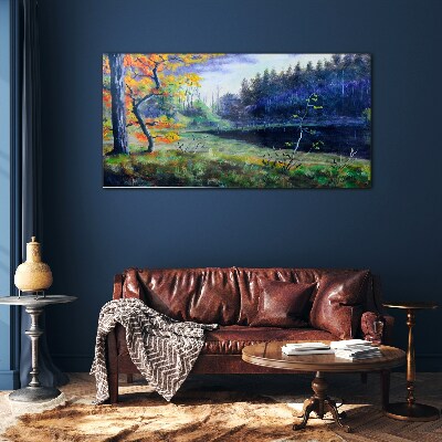 Foto op glas Herfstlandschap aan het meer