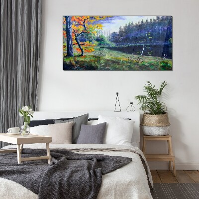 Foto op glas Herfstlandschap aan het meer