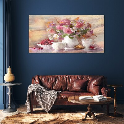 Glas foto Bloemstuk op tafel