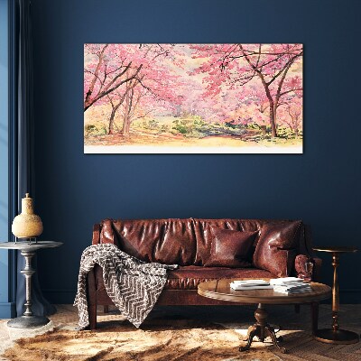 Schilderij op glas Lentelandschap in tinten roze