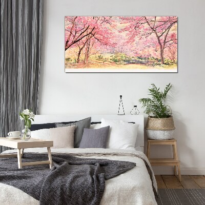 Schilderij op glas Lentelandschap in tinten roze