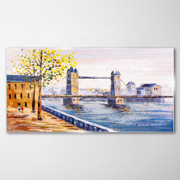 Schilderij op glas London Bridge met herfstbomen