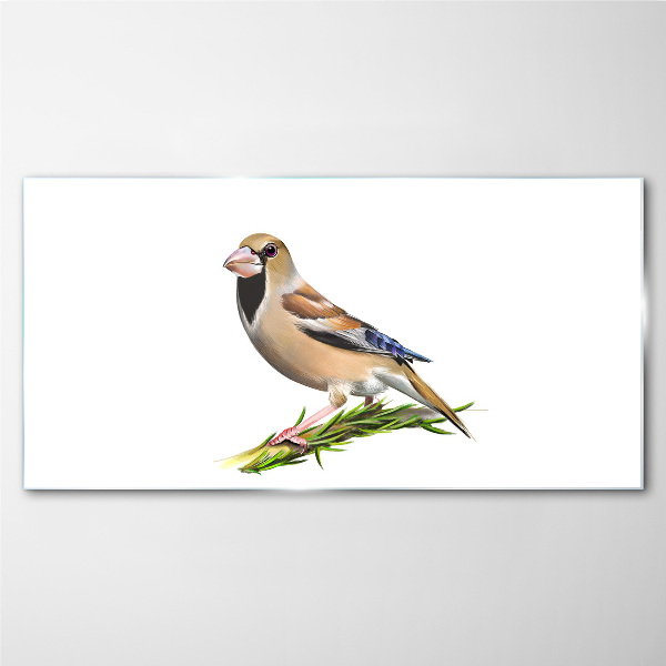 Foto op glas Een vogel op een takje