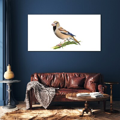 Foto op glas Een vogel op een takje