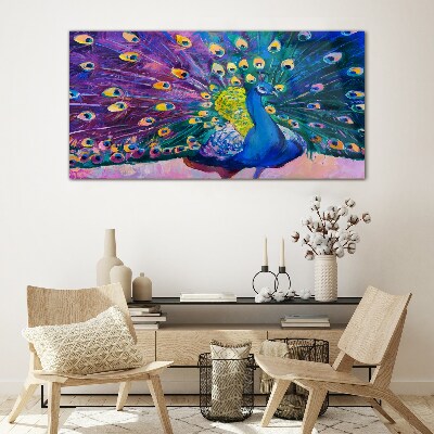 Schilderij op glas Een kleurrijke pauw in de lente-aura