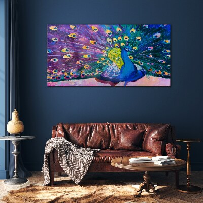 Schilderij op glas Een kleurrijke pauw in de lente-aura