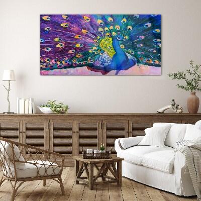 Schilderij op glas Een kleurrijke pauw in de lente-aura