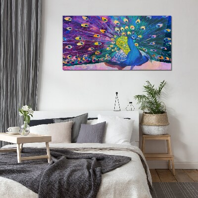 Schilderij op glas Een kleurrijke pauw in de lente-aura