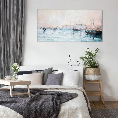 Glas foto Een rustige haven in de ochtend