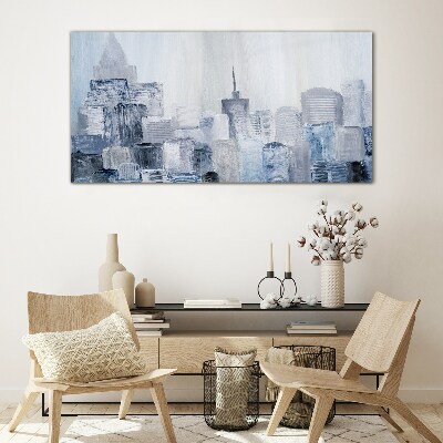 Schilderij op glas Grijsblauw panorama van de stad