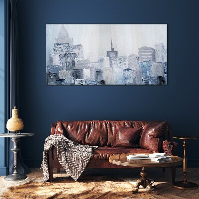 Schilderij op glas Grijsblauw panorama van de stad