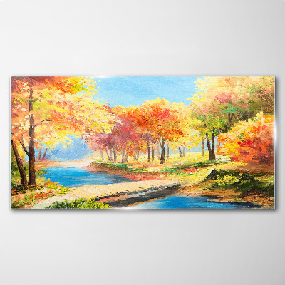 Glas foto Herfstlaan langs de rivier