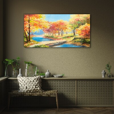 Glas foto Herfstlaan langs de rivier