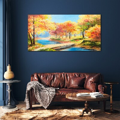 Glas foto Herfstlaan langs de rivier