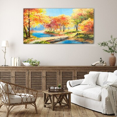 Glas foto Herfstlaan langs de rivier