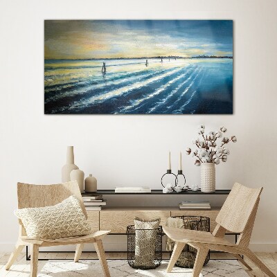 Schilderij op glas Een rustige haven bij zonsondergang