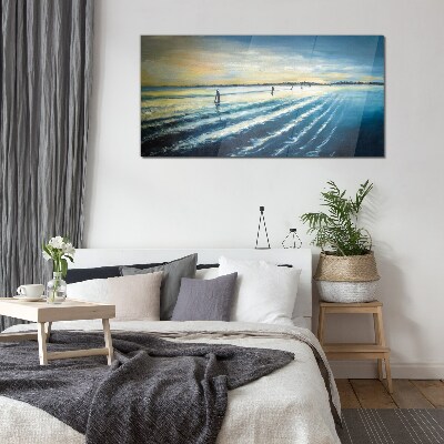 Schilderij op glas Een rustige haven bij zonsondergang