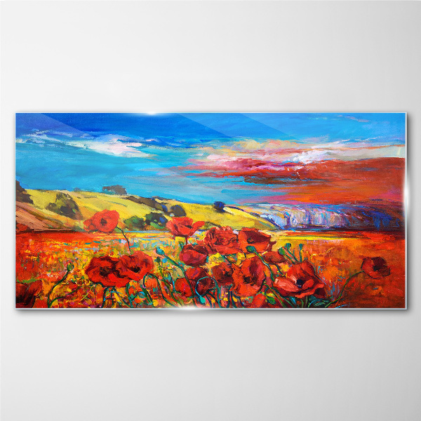 Foto op glas Bloemenvelden in de zomerzon