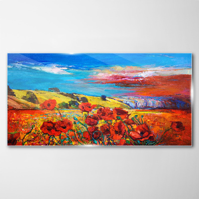 Foto op glas Bloemenvelden in de zomerzon