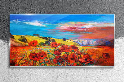 Foto op glas Bloemenvelden in de zomerzon