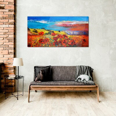 Foto op glas Bloemenvelden in de zomerzon