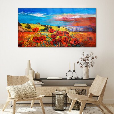 Foto op glas Bloemenvelden in de zomerzon