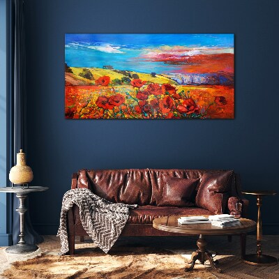 Foto op glas Bloemenvelden in de zomerzon