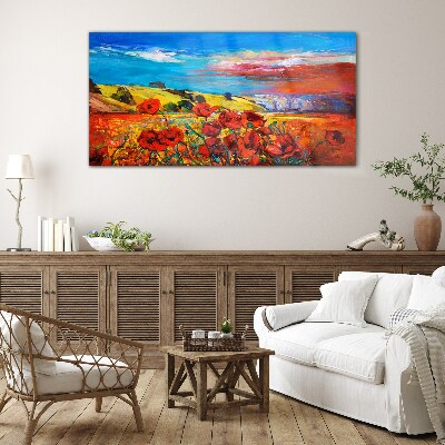 Foto op glas Bloemenvelden in de zomerzon