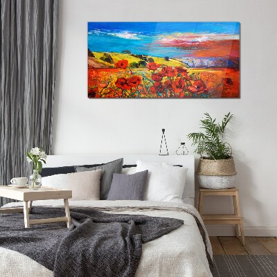 Foto op glas Bloemenvelden in de zomerzon