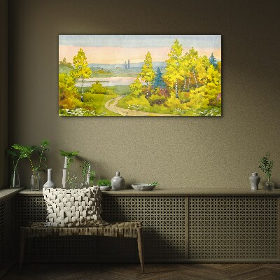 Glas foto Lentelandschap met bomen