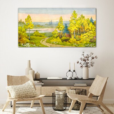 Glas foto Lentelandschap met bomen