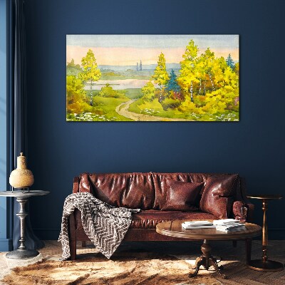 Glas foto Lentelandschap met bomen