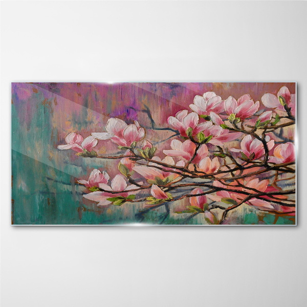 Schilderij op glas Magnoliabloemen tegen de achtergrond van de lente