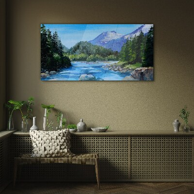 Foto op glas Berglandschap met een rivier