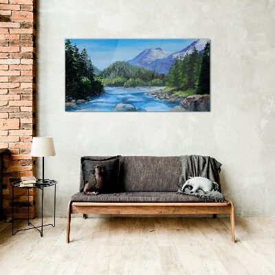 Foto op glas Berglandschap met een rivier