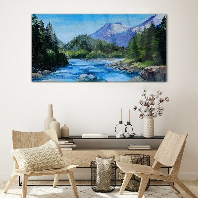 Foto op glas Berglandschap met een rivier