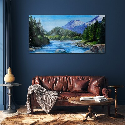 Foto op glas Berglandschap met een rivier