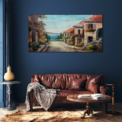 Schilderij op glas Een charmante straat aan zee