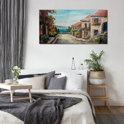 Schilderij op glas Een charmante straat aan zee